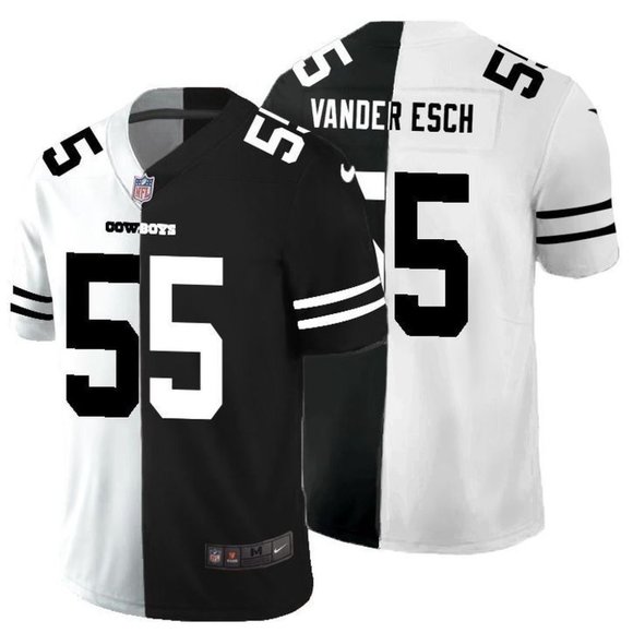 Men's Dallas Cowboys #55 Leighton Vander Esch Black & White NFL Split 2020 Stitched Jersey